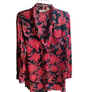 Vintage‎ Gold Tag Victoria's Secret 90's Black Red Floral Satin Sleepshirt Sz L